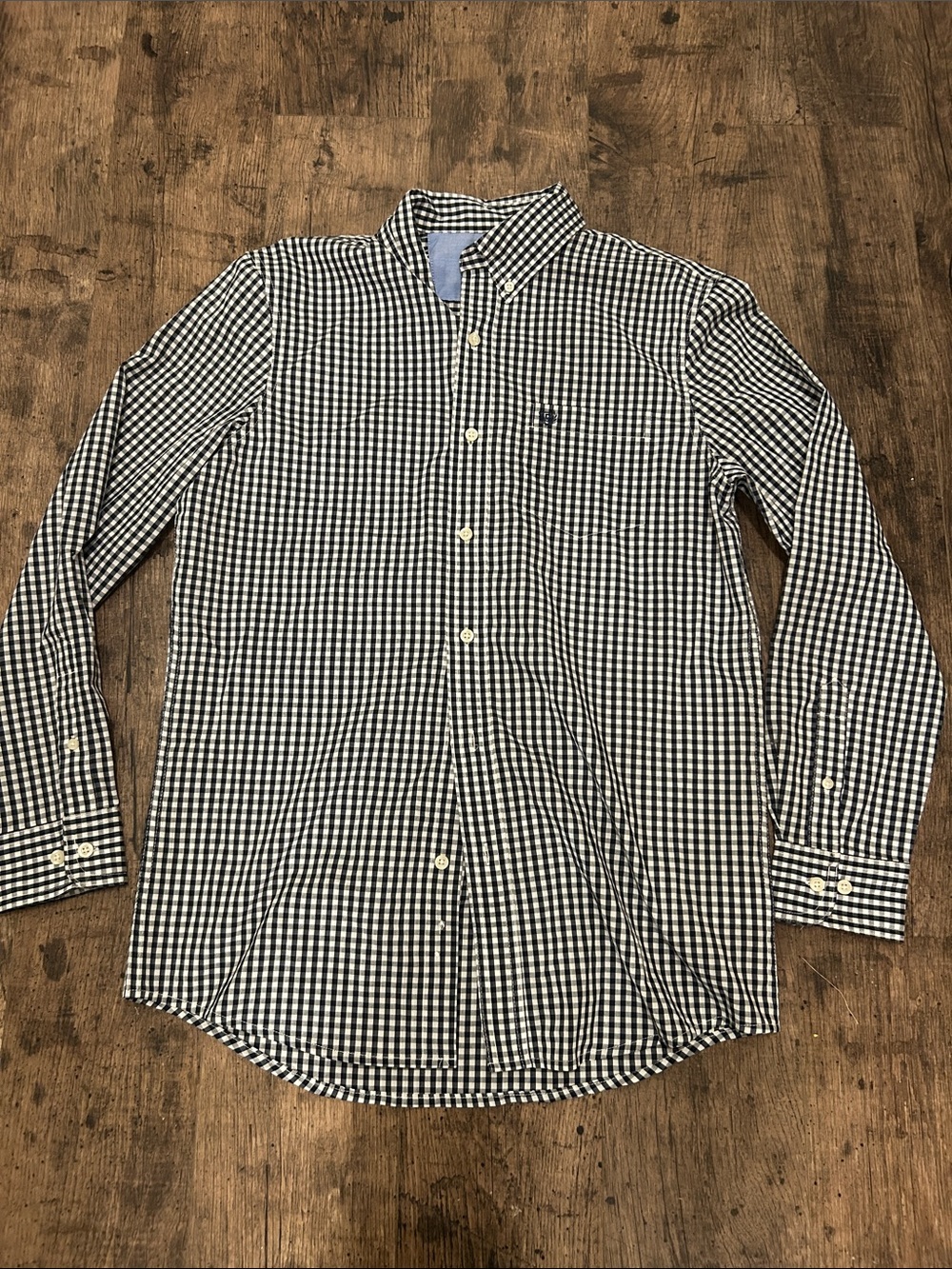Chaps Black and White Gingham Button-Down Shirt